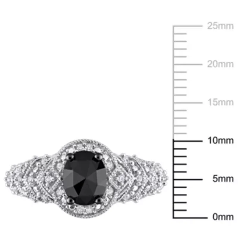 1 ct. t.w. Black and White Diamond Engagement Ring 10K Gold with Rhodium Plated