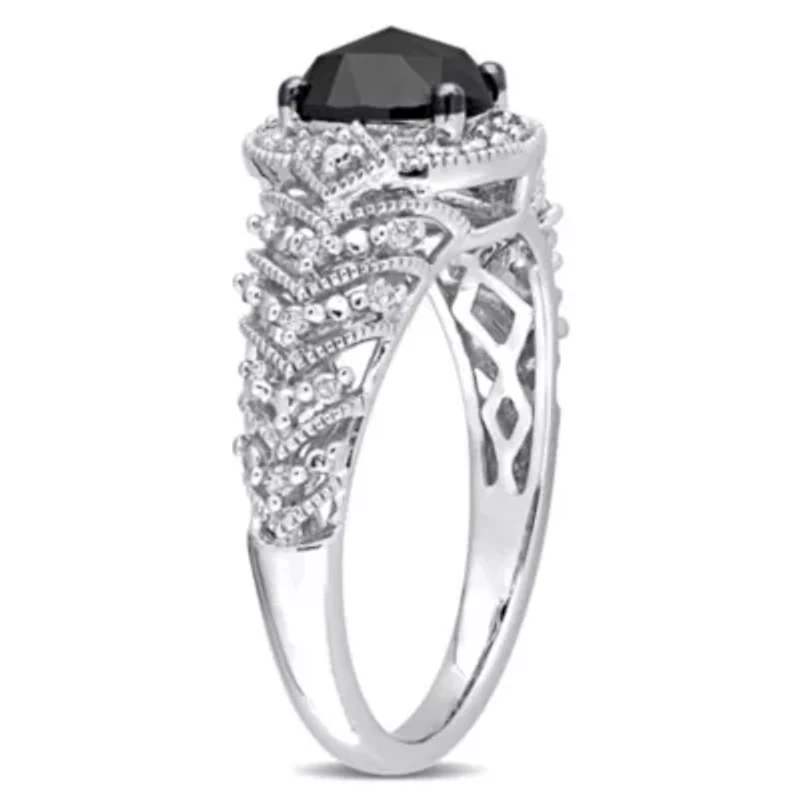 1 ct. t.w. Black and White Diamond Engagement Ring 10K Gold with Rhodium Plated
