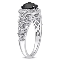 1 ct. t.w. Black and White Diamond Engagement Ring 10K Gold with Rhodium Plated