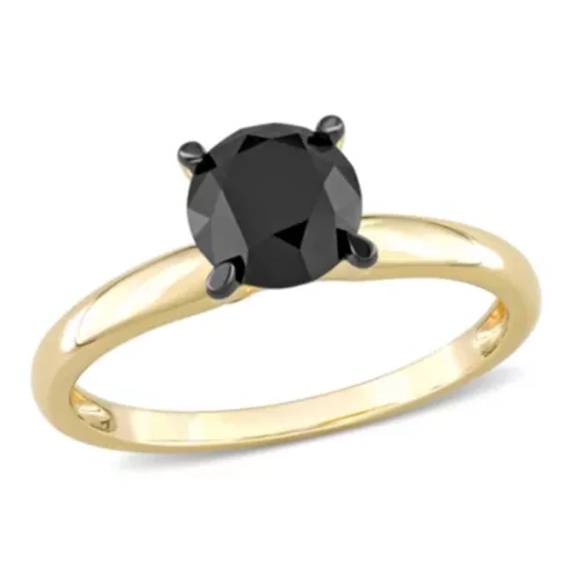 1.5 ct. t.w. Black Diamond Solitaire Engagement Ring 14K Yellow Gold with Rhodium Plated