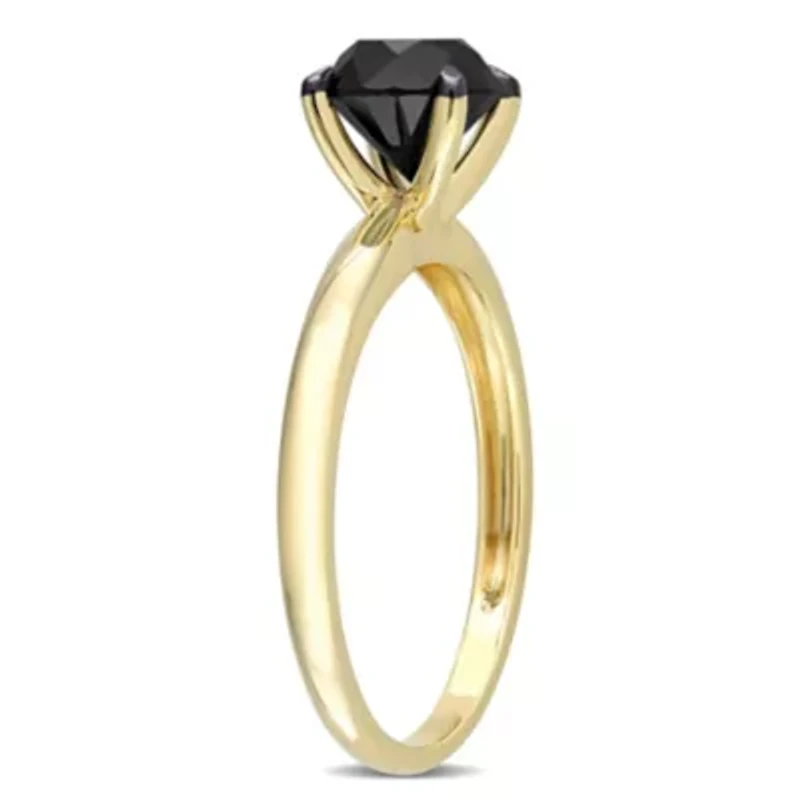 1.5 ct. t.w. Black Diamond Solitaire Engagement Ring 14K Yellow Gold with Rhodium Plated