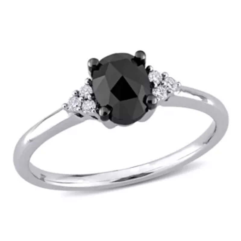 1 ct. t.w. Black and White Diamond Engagement Ring 14K Gold with Rhodium Plated