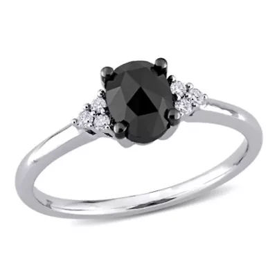 1 ct. t.w. Black and White Diamond Engagement Ring 14K Gold with Rhodium Plated