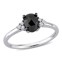 1 ct. t.w. Black and White Diamond Engagement Ring 14K Gold with Rhodium Plated