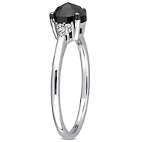 1 ct. t.w. Black and White Diamond Engagement Ring 14K Gold with Rhodium Plated