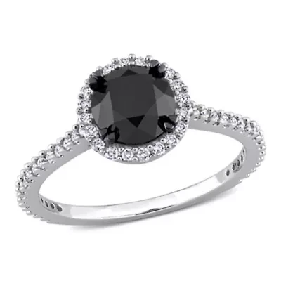 1.27 ct. t.w. Black and White Diamond Halo Engagement Ring 14K Gold with Rhodium Plated