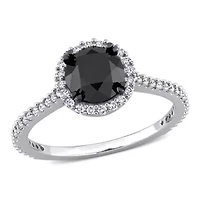 1.27 ct. t.w. Black and White Diamond Halo Engagement Ring 14K Gold with Rhodium Plated
