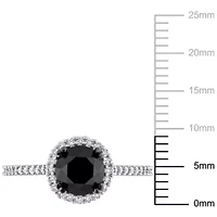 1.27 ct. t.w. Black and White Diamond Halo Engagement Ring 14K Gold with Rhodium Plated