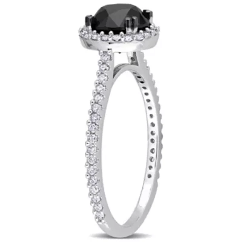 1.27 ct. t.w. Black and White Diamond Halo Engagement Ring 14K Gold with Rhodium Plated
