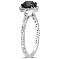 1.27 ct. t.w. Black and White Diamond Halo Engagement Ring 14K Gold with Rhodium Plated