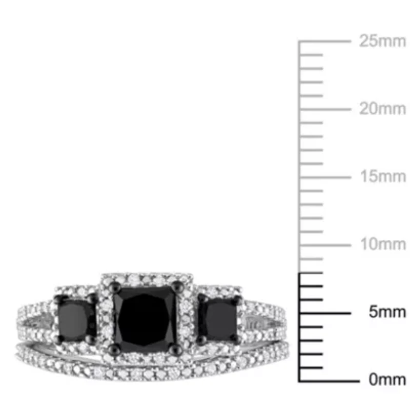 1.60 ct. t.w. Black and White Diamond Halo Bridal Ring Set 10K Gold