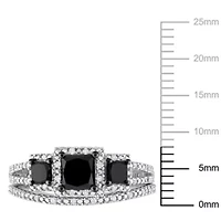 1.60 ct. t.w. Black and White Diamond Halo Bridal Ring Set 10K Gold