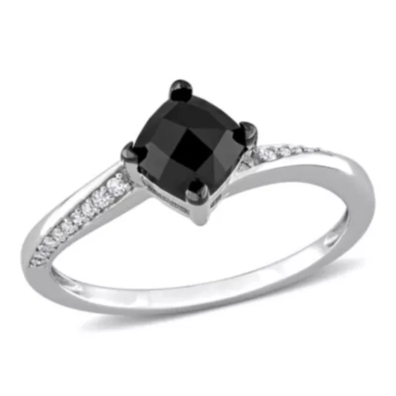 1.02 ct. t.w. Black and White Diamond Engagement Ring 10K Gold with Rhodium Plated