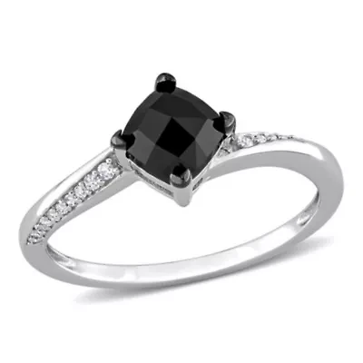 1.02 ct. t.w. Black and White Diamond Engagement Ring 10K Gold with Rhodium Plated