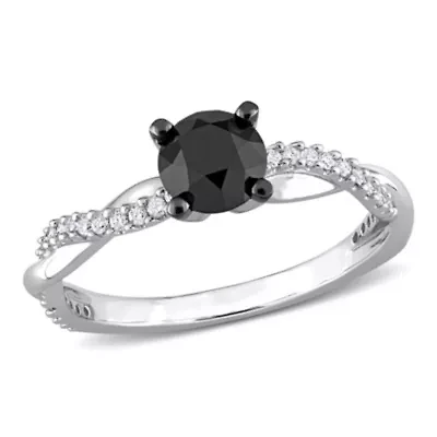 1.15 ct. t.w. Black and White Diamond Crossover Engagement Ring 14K Gold