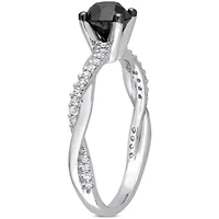 1.15 ct. t.w. Black and White Diamond Crossover Engagement Ring 14K Gold