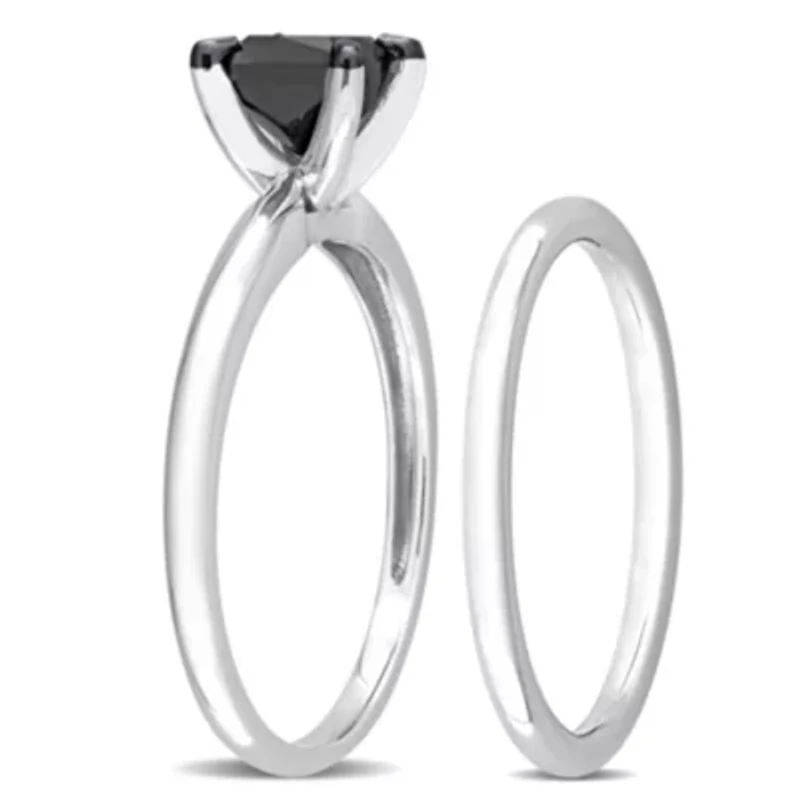 1 ct. t.w. Black Diamond Engagement Ring Set 14K White Gold with Rhodium Plated