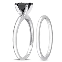 1 ct. t.w. Black Diamond Engagement Ring Set 14K White Gold with Rhodium Plated