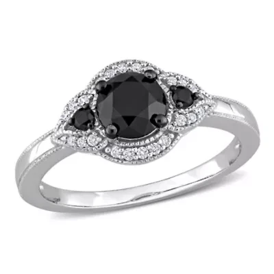 ct. t.w. Black and White Diamond Engagement Ring 14K Gold with Rhodium Plated