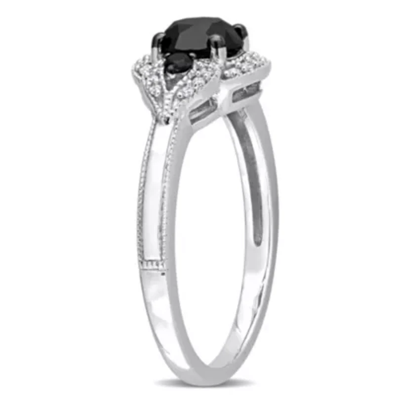 ct. t.w. Black and White Diamond Engagement Ring 14K Gold with Rhodium Plated