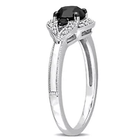 ct. t.w. Black and White Diamond Engagement Ring 14K Gold with Rhodium Plated