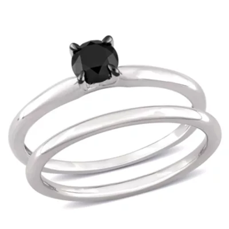 1/2 ct. t.w. Black Diamond Engagement Ring Set 10K White Gold with Rhodium Plated