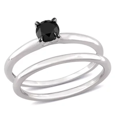 2 ct. t.w. Black Diamond Engagement Ring Set 10K Gold with Rhodium Plated