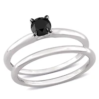 1/2 ct. t.w. Black Diamond Engagement Ring Set 10K White Gold with Rhodium Plated