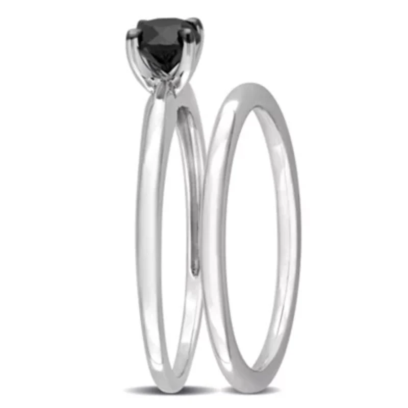 1/2 ct. t.w. Black Diamond Engagement Ring Set 10K White Gold with Rhodium Plated