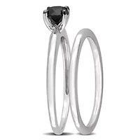 1/2 ct. t.w. Black Diamond Engagement Ring Set 10K White Gold with Rhodium Plated