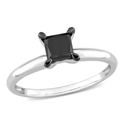 ct. t.w. Black Diamond Engagement Ring 14K Gold with Rhodium Plated