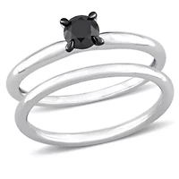 1/2 ct. t.w. Black Diamond Engagement Ring Set 14K White Gold with Rhodium Plated