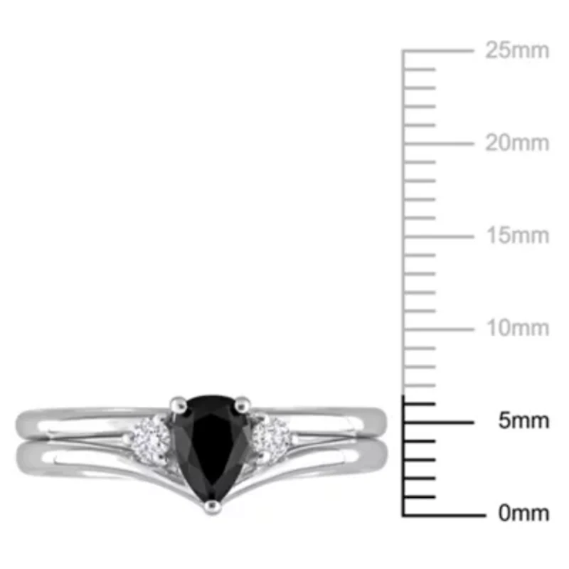 5/8 ct. t.w. Black and White Diamond 3-Stone Bridal Ring Set 10K Gold