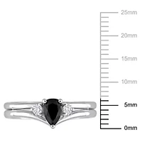 5/8 ct. t.w. Black and White Diamond 3-Stone Bridal Ring Set 10K Gold
