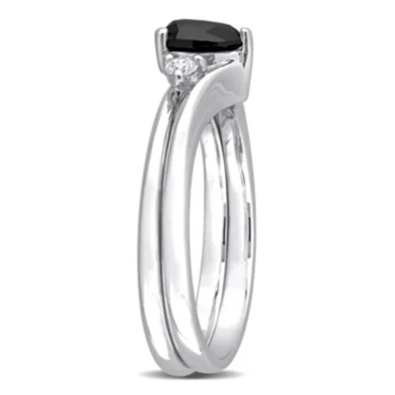 5/8 ct. t.w. Black and White Diamond 3-Stone Bridal Ring Set 10K Gold
