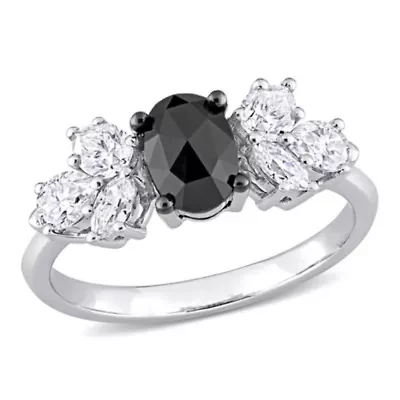 Created Moissanite and 3/4 ct. t.w. Black Diamond Engagement Ring 10K White Gold