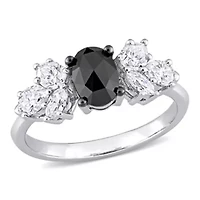Created Moissanite and 3/4 ct. t.w. Black Diamond Engagement Ring 10K White Gold