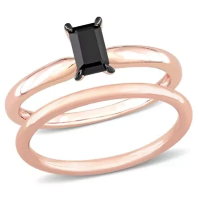 1/2 ct. t.w. Black Diamond Engagement Ring Set 14K Rose Gold with Rhodium Plated