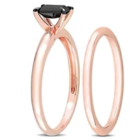 1/2 ct. t.w. Black Diamond Engagement Ring Set 14K Rose Gold with Rhodium Plated