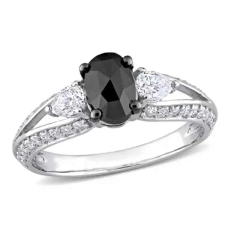Created Moissanite and 3/4 ct. t.w. Black Diamond Engagement Ring 10K White Gold