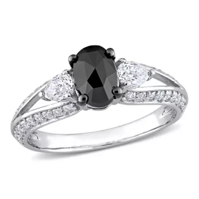 Created Moissanite and 3/4 ct. t.w. Black Diamond Engagement Ring 10K White Gold