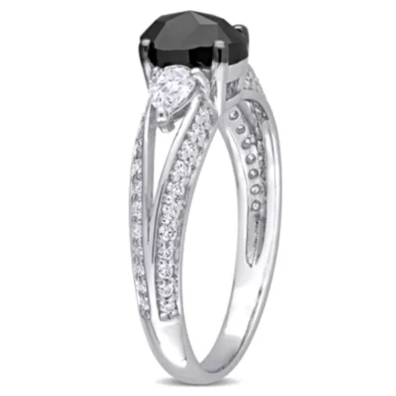 Created Moissanite and 3/4 ct. t.w. Black Diamond Engagement Ring 10K White Gold