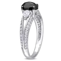 Created Moissanite and 3/4 ct. t.w. Black Diamond Engagement Ring 10K White Gold