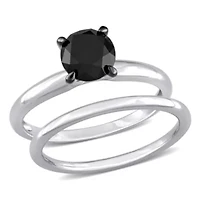 1.5 ct. t.w. Black Diamond Engagement Ring Set 10K White Gold with Rhodium Plated