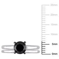 1.5 ct. t.w. Black Diamond Engagement Ring Set 10K White Gold with Rhodium Plated