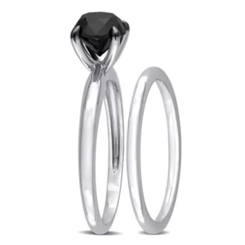 1.5 ct. t.w. Black Diamond Engagement Ring Set 10K White Gold with Rhodium Plated