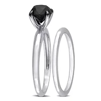 1.5 ct. t.w. Black Diamond Engagement Ring Set 10K White Gold with Rhodium Plated