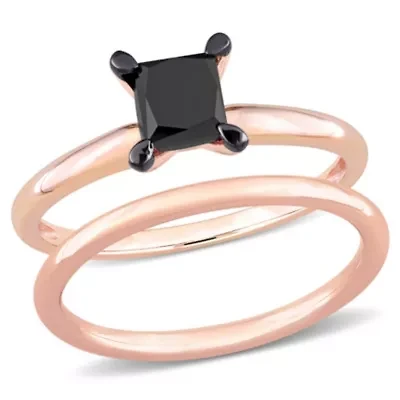 1 ct. t.w. Black Diamond Engagement Ring Set 14K Rose Gold with Rhodium Plated