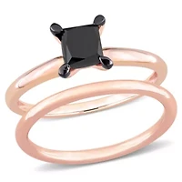 1 ct. t.w. Black Diamond Engagement Ring Set 14K Rose Gold with Rhodium Plated