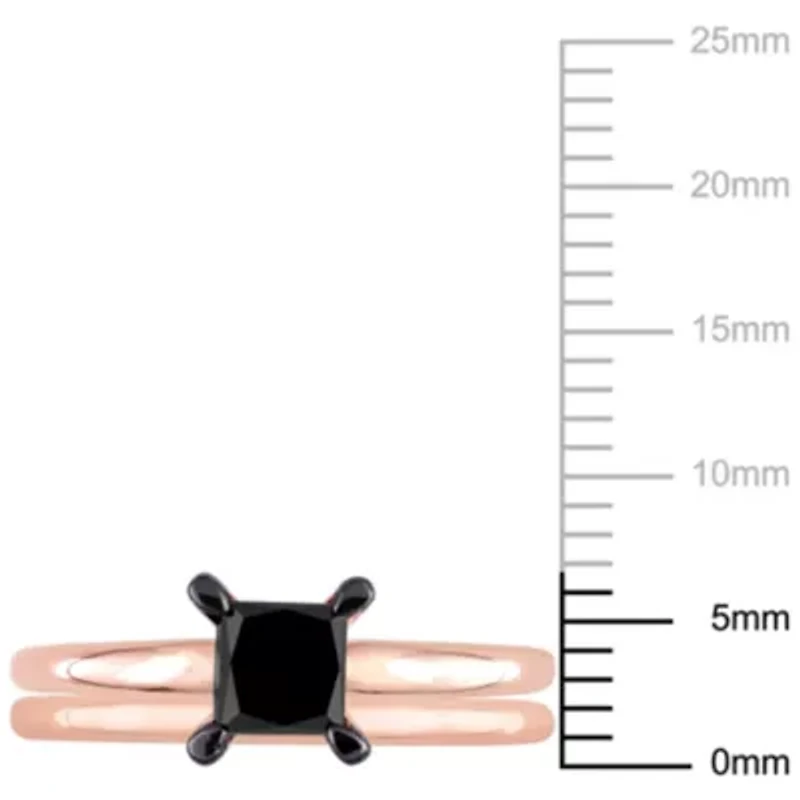 1 ct. t.w. Black Diamond Engagement Ring Set 14K Rose Gold with Rhodium Plated